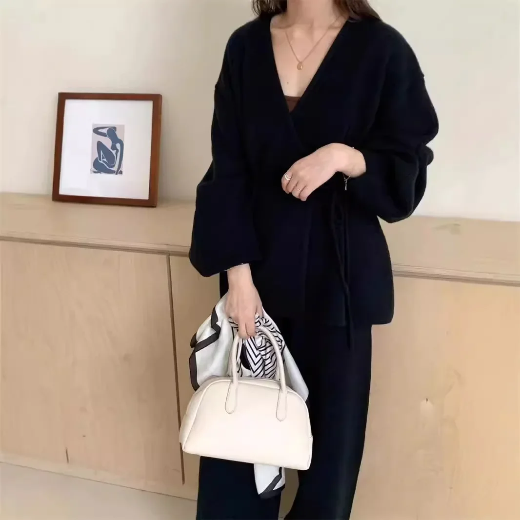 SuperAen 2024 Autumn and Winter New Women\'s Loose Korean Style Sweater Wide Leg Pants Two-piece Set