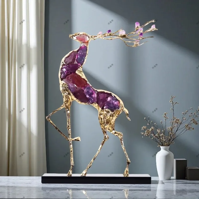 Light luxury crystal lucky deer ornament, living room entrance entrance wine cabinet office high-end decoration company opening