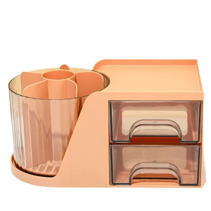 2025 Cartoon Capybara Rotating Pen Holder Tab Storage Box Organizer with Transparent Drawer Desktop Stationery Storage Rack Gift