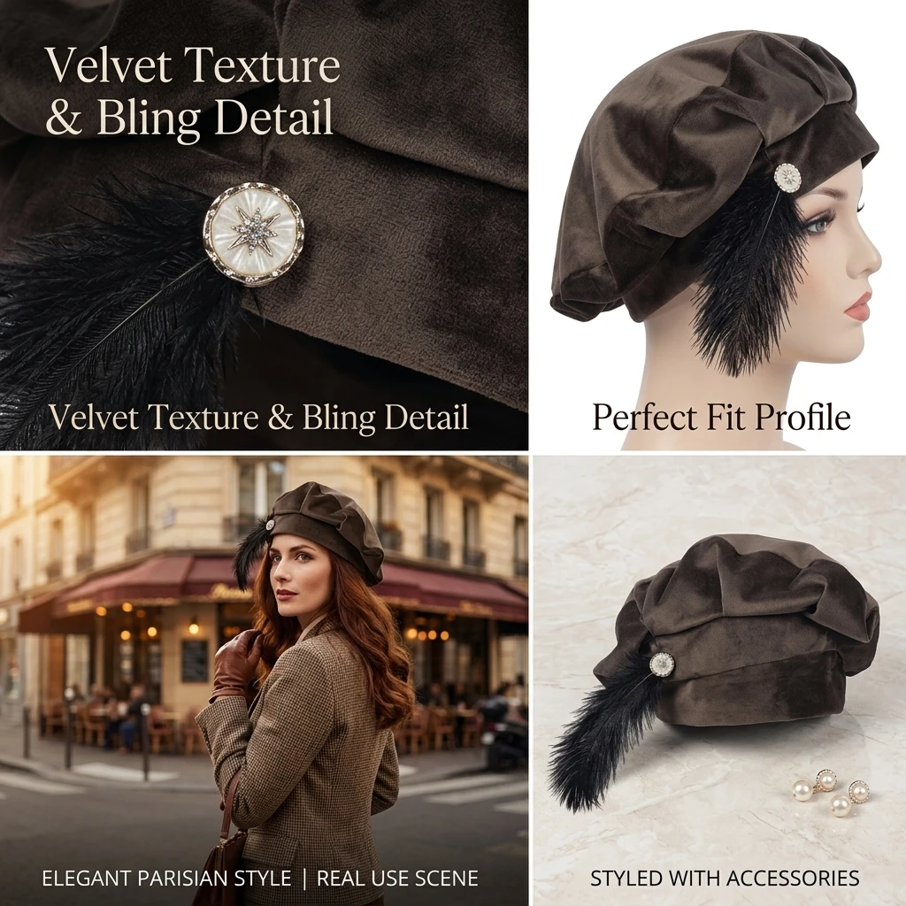 Trendy Vintage Medieval Unisex Beret Hat With Feather Suede Tudor Hat With Feather Minstrel Muffin Elizabethan Renaissance Caps
