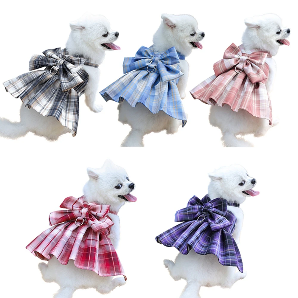 Dog Harness Dress Leash With Bowknot Dog Collar Skirt Cute Princess Tutu Skirt Cat Puppy Clothes Suspenders Vest Pet Clothes