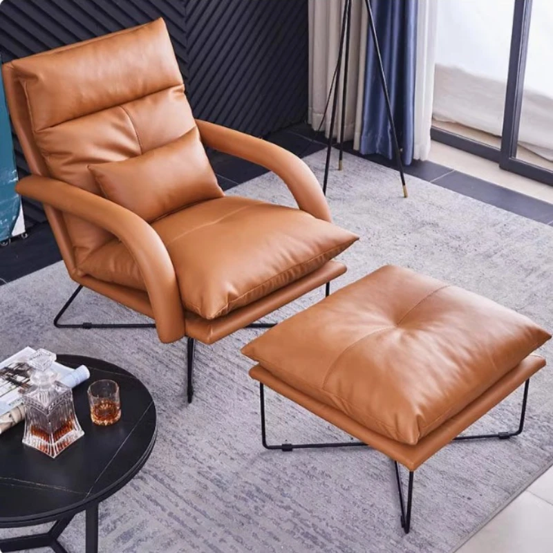 

Single sofa chair light luxury balcony living room bedroom down leather lazy recliner foot pedal combination removable