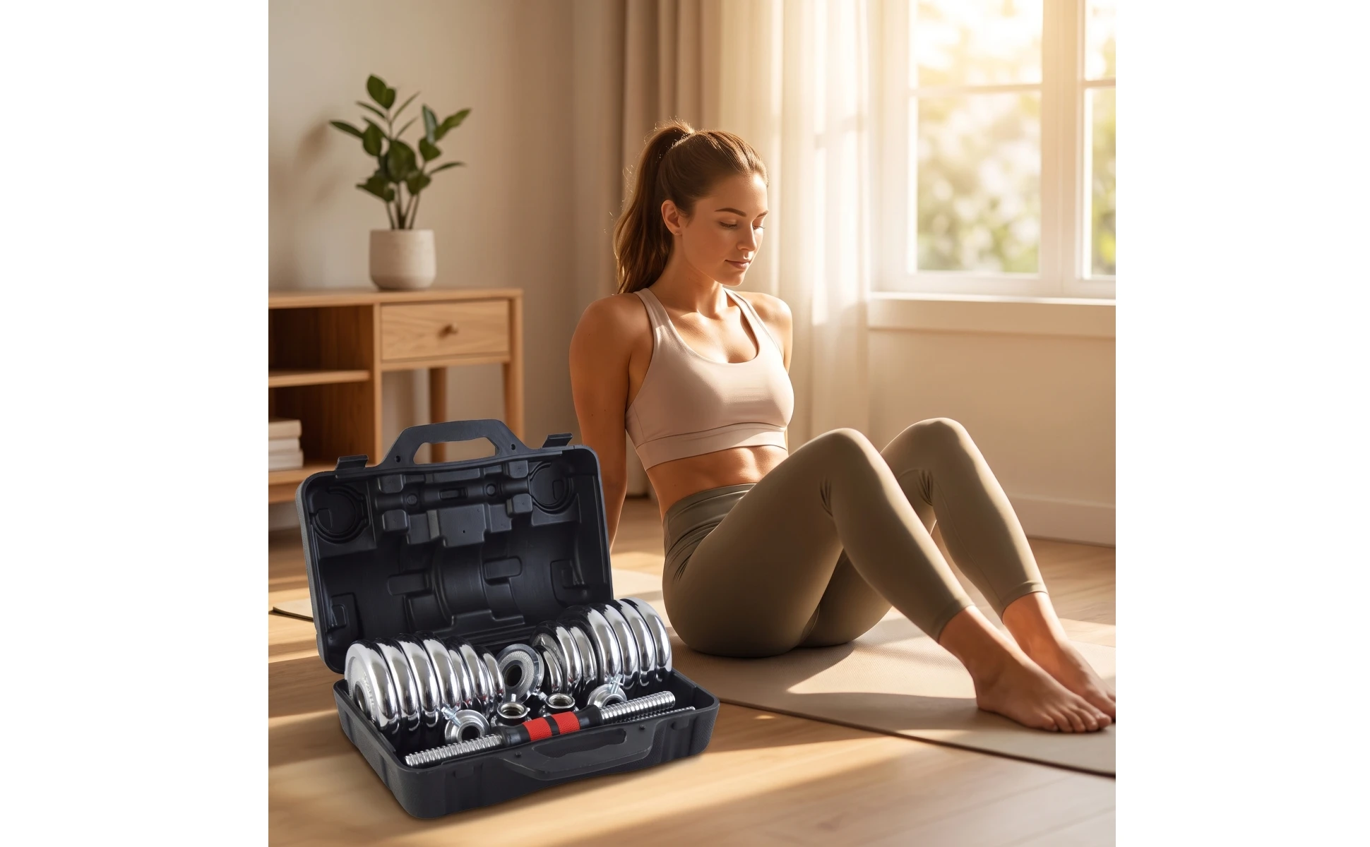 Dumbbell Set with Storage Case Chrome-Plated Dumbbell Set with Case Weights Compact Exercise Equipment Long-Lasting for Adults