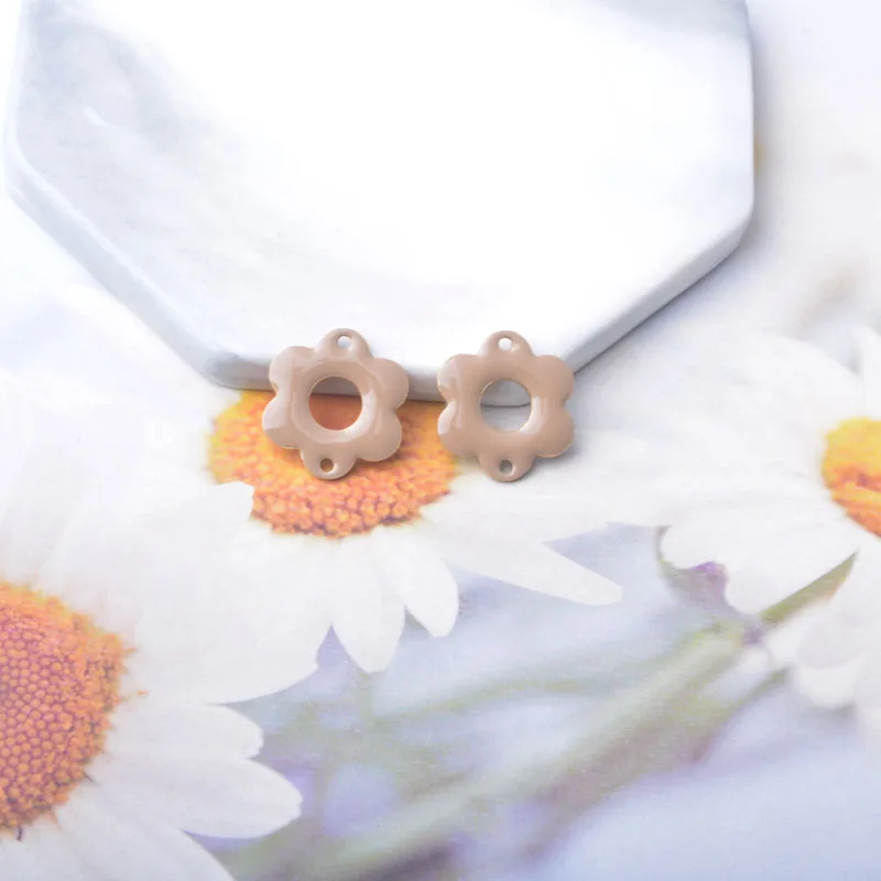 10 Stück Kupfer-Emaille Doppelloch-Blumenverbinder Anhänger Zweiseitige Öltropfen-Charms DIY Schmuck Armband Halskette Herstellung – Detail 9