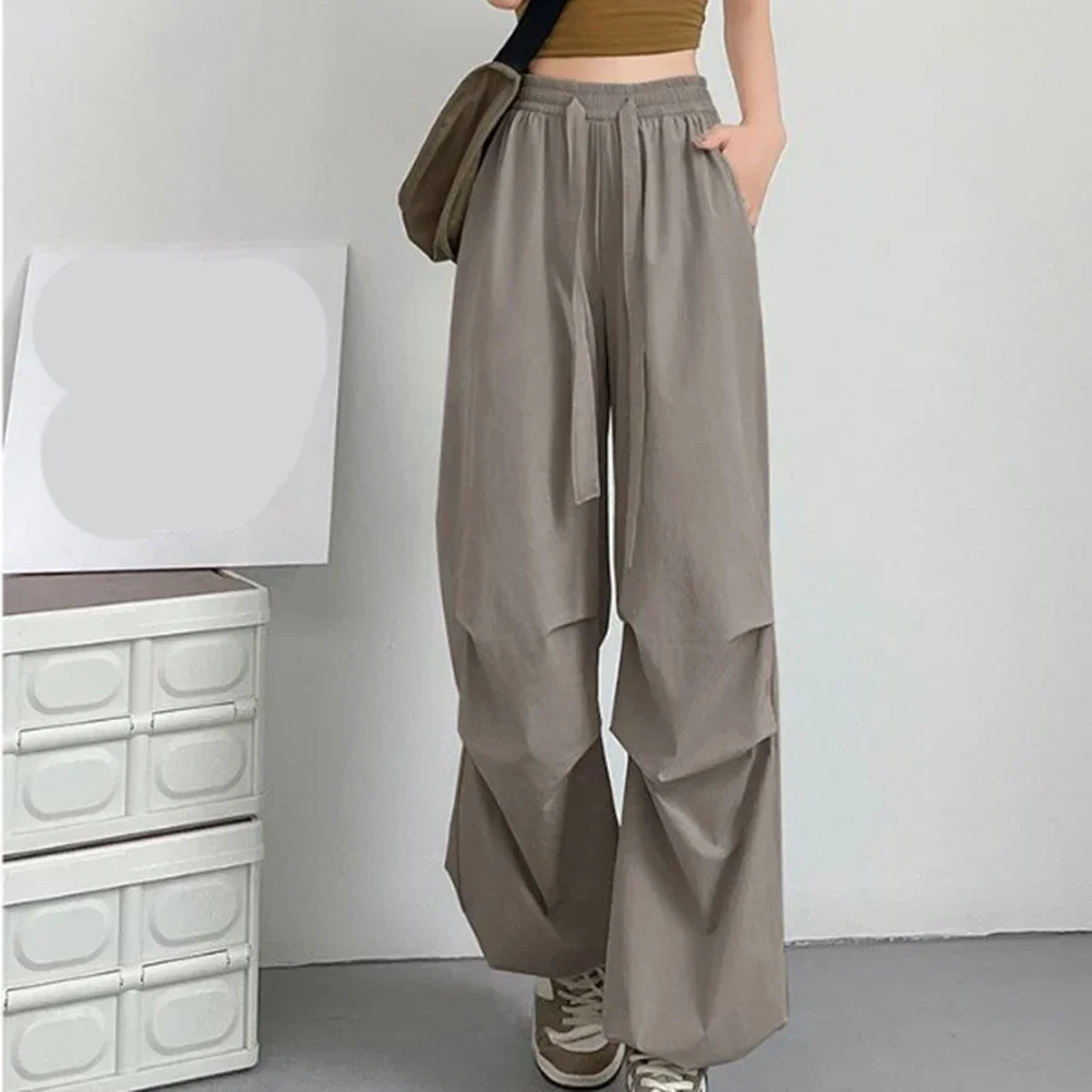 Apricot High Waist Pants Casual Womens Pants Paratrooper Design Polyester Fabric Solid Color Pattern All Seasons Wear