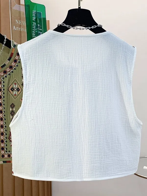 Bohemian Retro Heavy Embroidery Short Vest Women Summer Ethnic round Neck Sleeveless Shoulder Pad Top Women's Fashion Clothing view 5