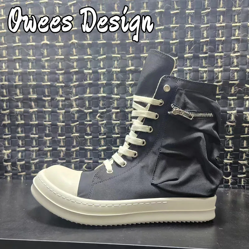 Owees Design Women Casual Canvas Pockets Zipper High Flats Male Black Walking Skateboard Dance Sneakers Luxury Brand Hip Pop