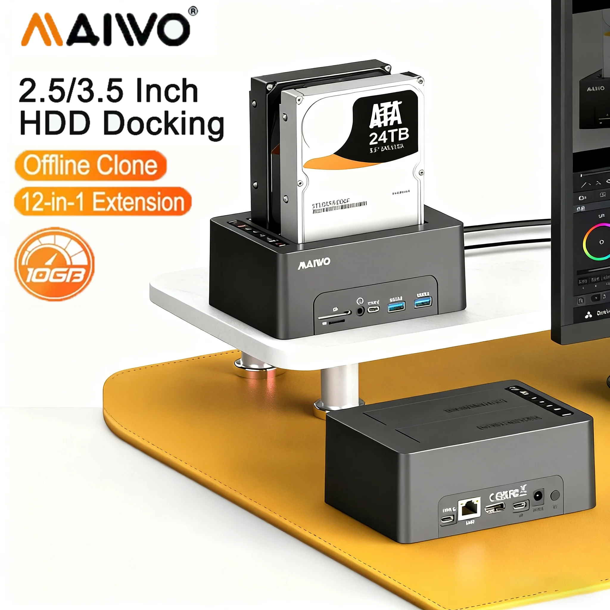 

Док-станция для жесткого диска MAIWO с двумя отсеками USB 3.0 и устройством чтения карт USB-концентратор для 2,5/3,5 дюйма SATA SSD/HDD автономного клонирования корпуса