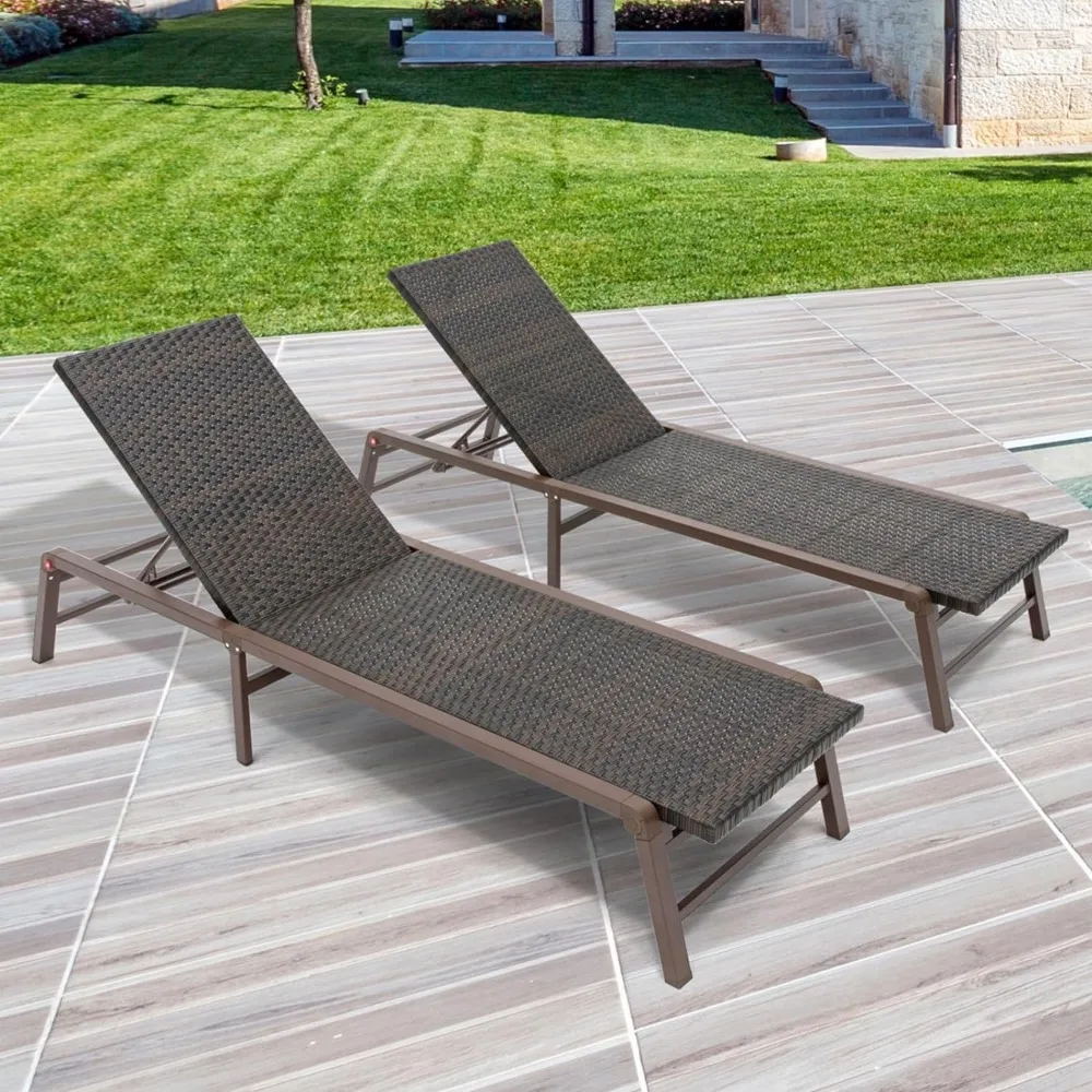 

Outdoor Chaise Lounge Set of 2, Assemble-Free Aluminum Lounge Chairs for Poolside Outside Sunbathing