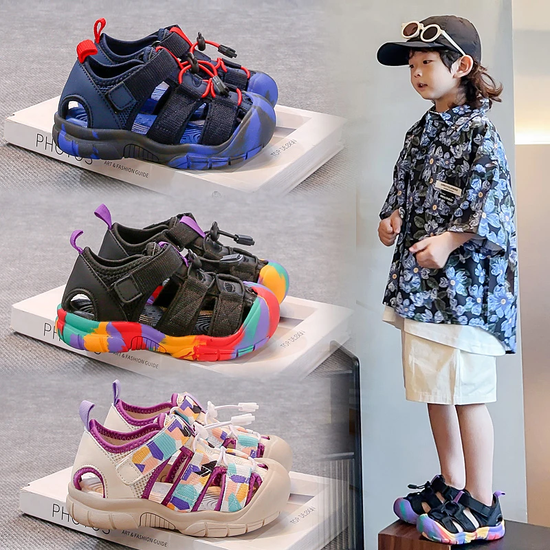 

Спортивные сандалии для мальчиков и девочек, летние детские уличные сандалии с закрытым носком, нескользящая быстросохнущая спортивная обувь для воды, детская пляжная обувь для бассейна