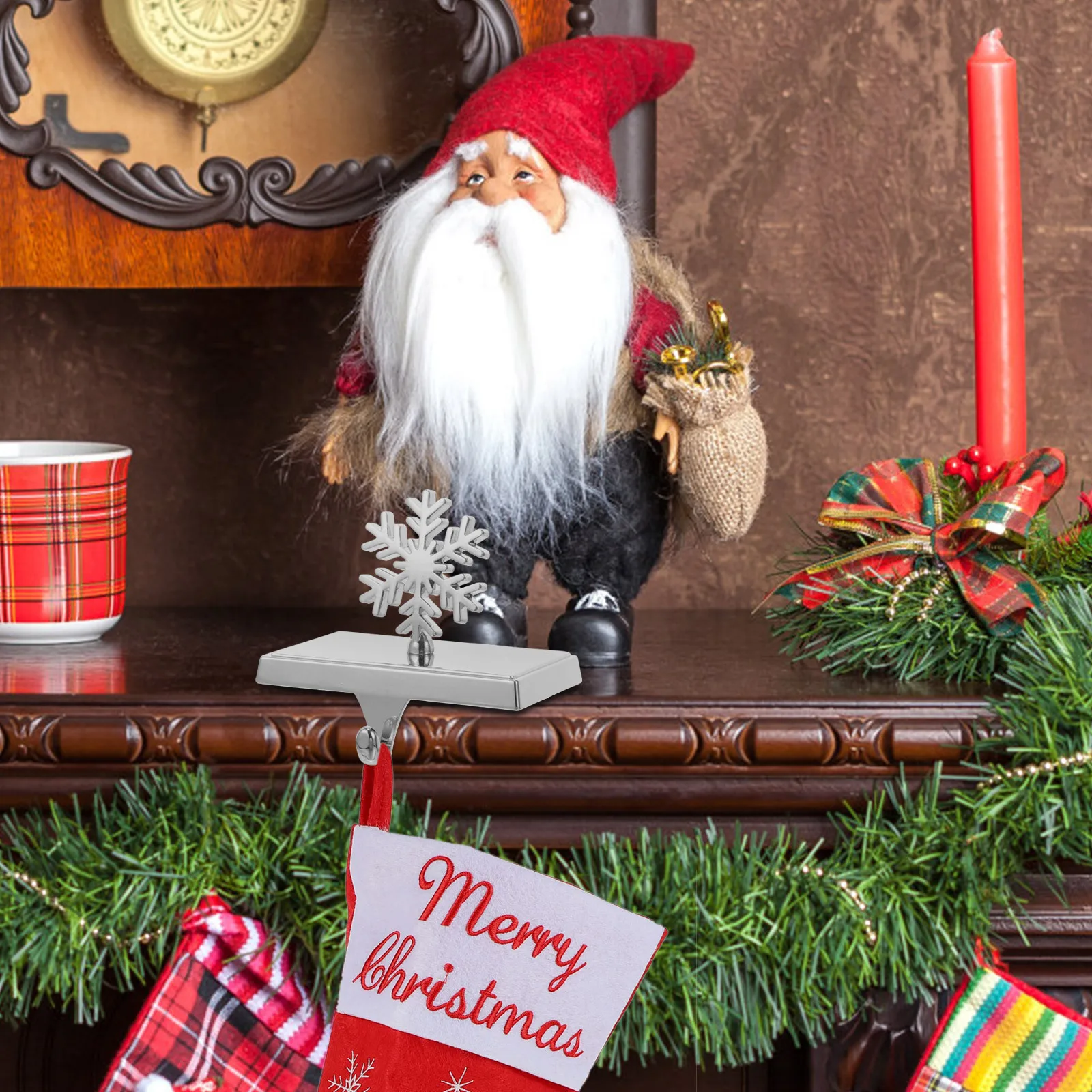 

Christmas Stocking Hook Snowflake Shaped Holder For Fireplace Xmas Party Decoration Home Festive Hanging Rack Golden Zinc Alloy