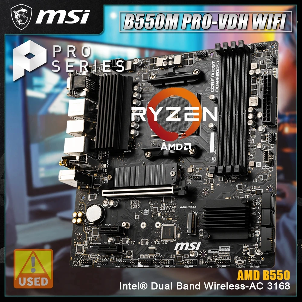 AM4 마더보드 MSI B550M PRO-VDH 와이파이, PCIe 4.0/ 3.0x16 슬롯 4 SATA 6 Gb/s 포트, M.2 지지대 와이파이 802.11, Ryzen 5 5600 