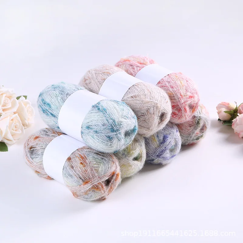 50g Colorful Dot Mohair Yarn, Hand Woven DIY Scarf Sweater Hat Thread, Rainbow Mixed Thread Couple Knitting Thread