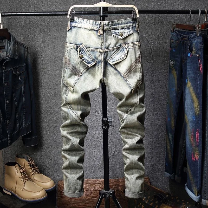 Autumn and Spring Fashion Trend American Vintage Sports Straight Leg Jeans Men's Casual Comfortable Elastic High Quality Pants