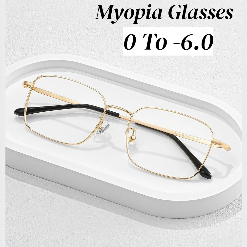 

Luxury Metal Square Myopia Glasses for Women Men New Trendy Anti Blue Light Near Sight Eyeglasses Ultralight Minus Sight Eyewear