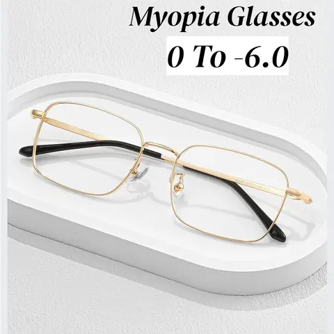 Luxury Metal Square Myopia Glasses for Women Men New Trendy Anti Blue Light Near Sight Eyeglasses Ultralight Minus Sight Eyewear