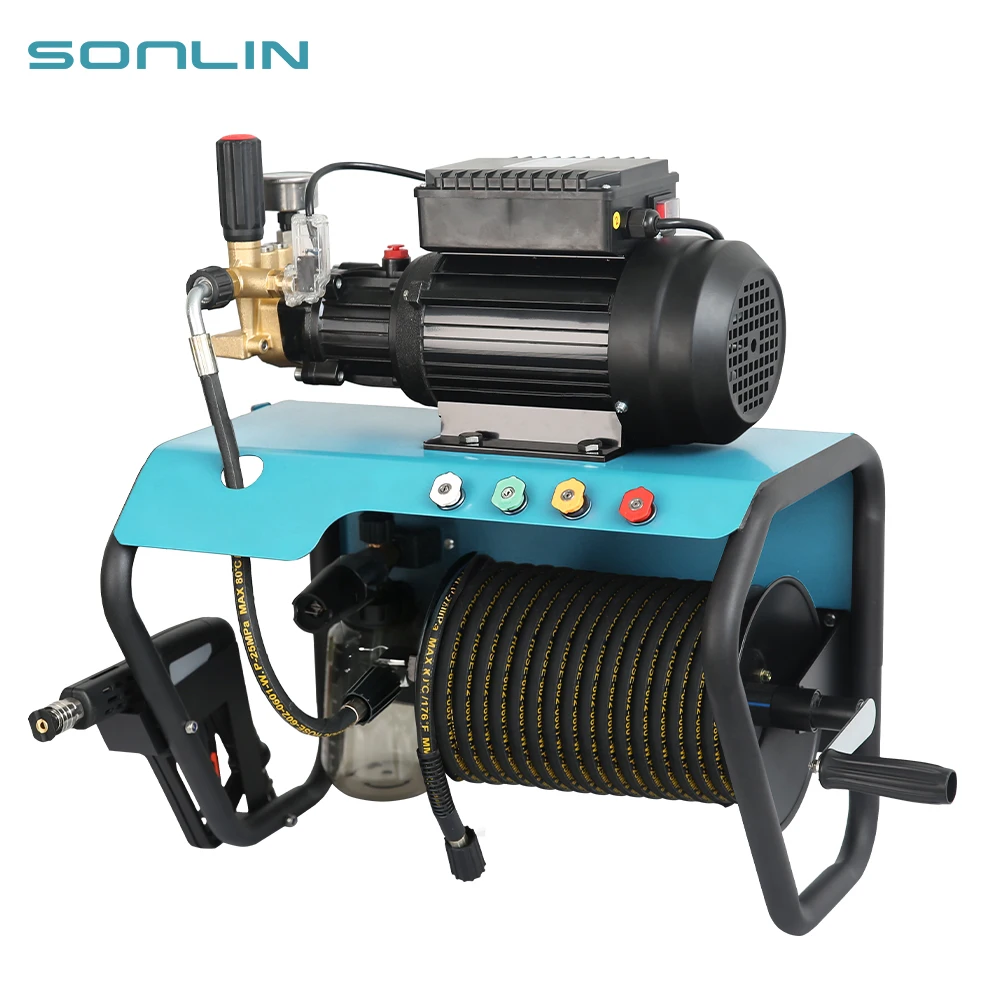 Sonlin 2500w 150Bar Electric High Pressure Washer Commercial Triplex Pump Jet Car Washer Cleaner With 20m Hose Reel