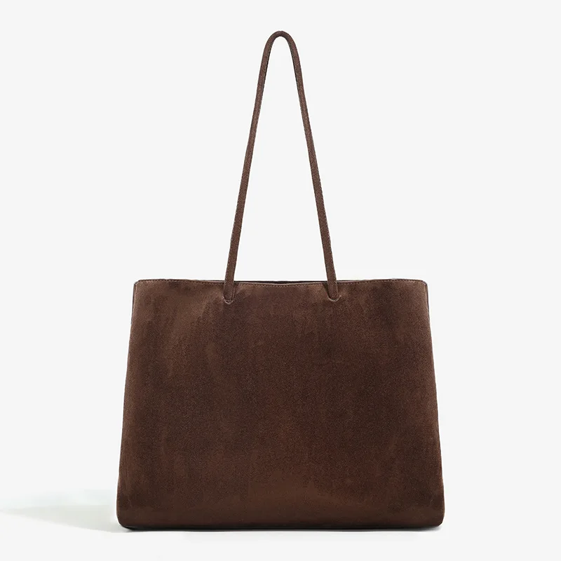 

Simple Solid Color Tote New Suede Shoulder Bags Stylish Magnetic Closure Commuter Bags Large-capacity Compartments Shopping Bags