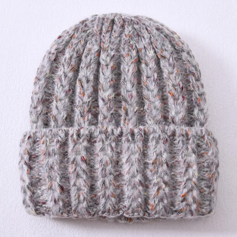 Unisex Mehrfarbige Strickmütze aus Wollmischung Gestreifte Wintermütze mit Ohrenschutz Warme Skull-Beanie-Kappe – Detail 4