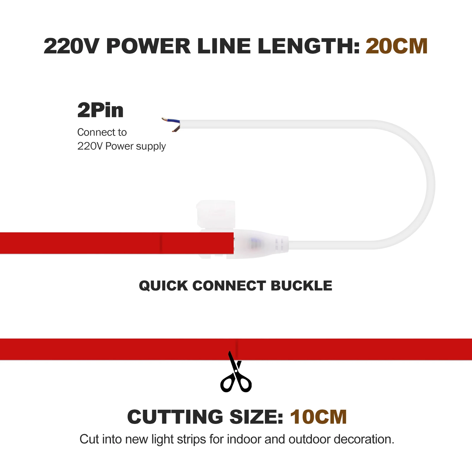 1/10/50/100 قطعة 2Pin سلك موصل ل 10 مللي متر 220 فولت 2835/5050 COB FCOB LED قطاع أضواء لا لحام 2Pin موصل مع سلك 20 سنتيمتر