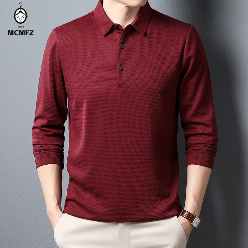 Herren Business Casual Polo Langarm-T-Shirt Sommer Bequemes Einfarbiges Oberteil