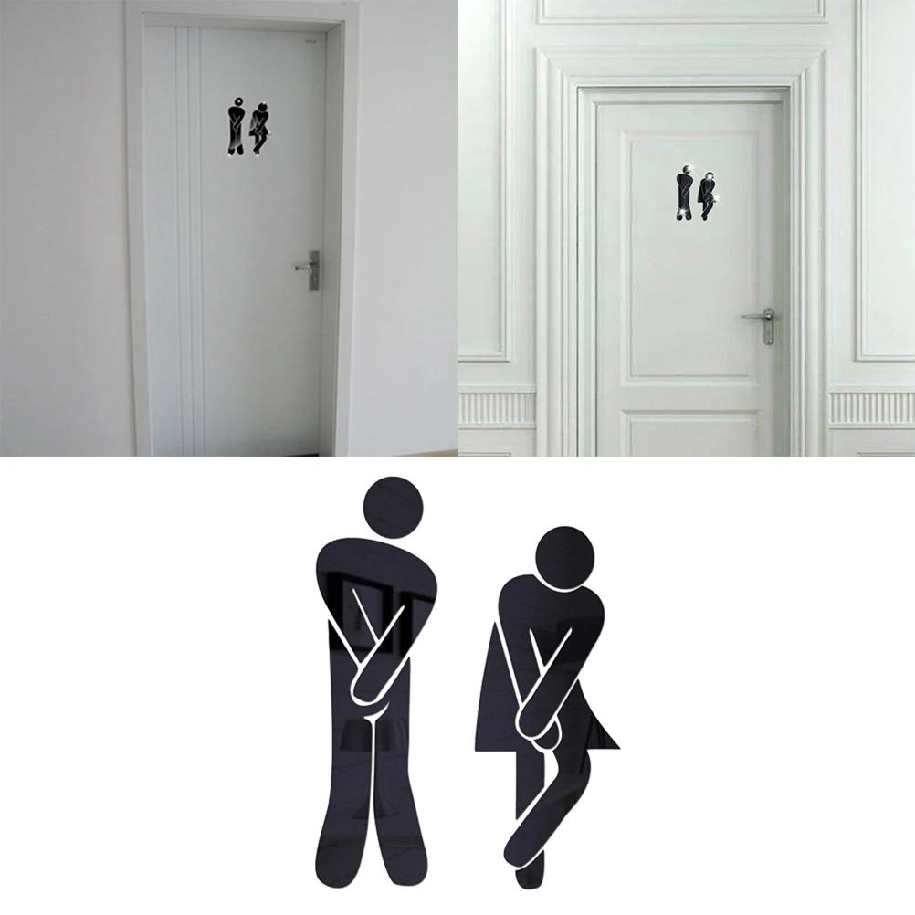 2 Pcs 3D Man Woman Toilet Wall Stickers Removable Reusable Waterproof Premium Plastic WC Signs for Smooth Clean Dry Surfaces