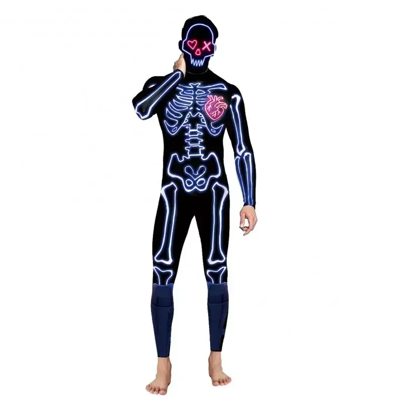 Teanoon Skeleton tuta Halloween Costume Cosplay stampa 3D tuta per adulti Party Zentai Suit Spandex Elastic Catsuit Outfit