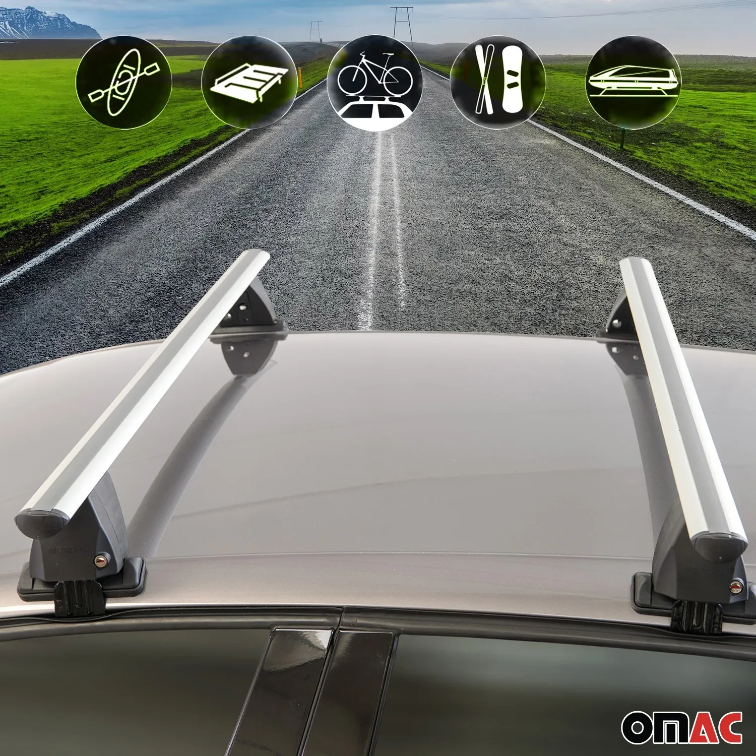 For VW Passat B6 2006-2010 Sedan, Roof Rack Cross Bars Set - 2Pcs Gray Aluminum view 4