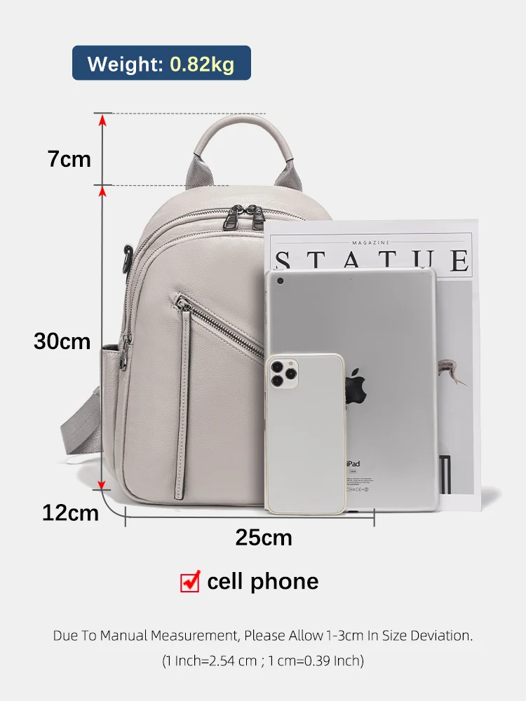 Zency Women's Genuine Leather Backpack Shoulder Bag Multi-Pockets Simple Rucksacks for Work