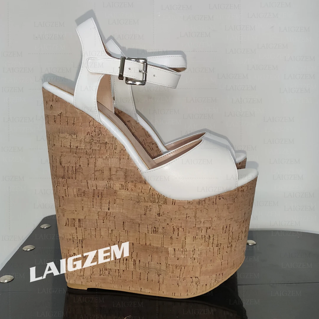 

LAIGZEM Women Sandals Platform Wedges 22CM Ankle Strap Pumps Height Increase Party Ladies Shoes Woman Big Size 36 40 43 46 48