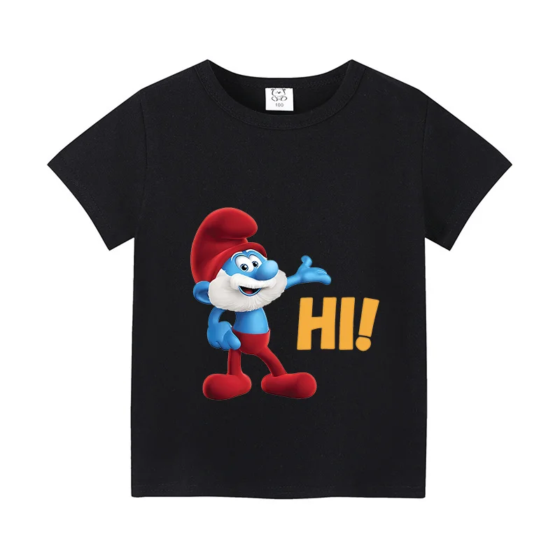 Smurfs t-shirt per bambini Cartoon Figure stampato manica corta vestiti bambini Base Tshirt bianco nero o-collo Tee Casual top regalo