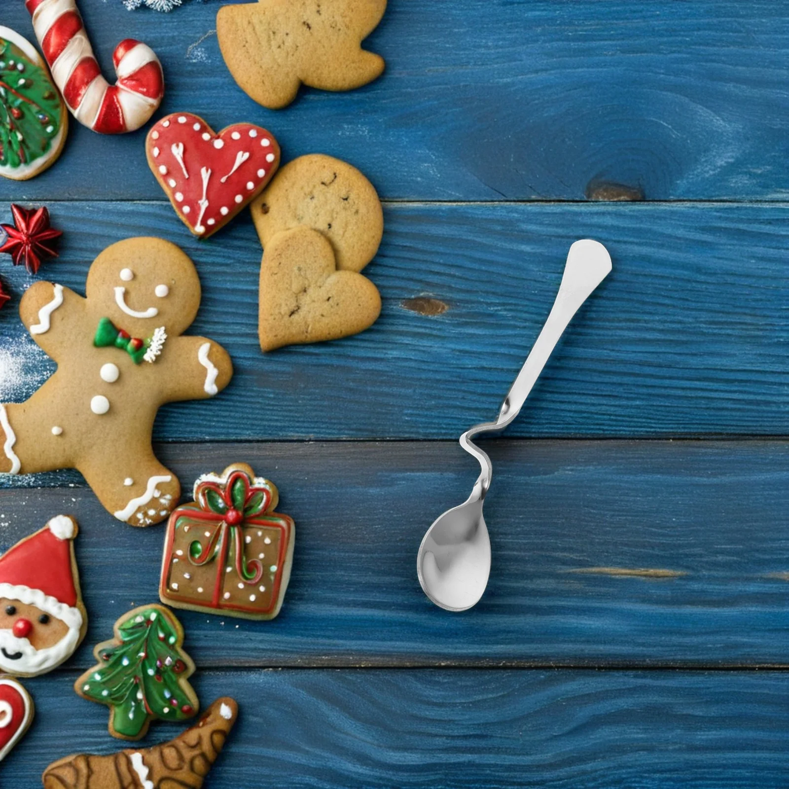 

5pcs Coffee Stainless Steel Hanging Dessert Stirring Spoons Bending Handle Jam Honey Mixing Spoons Creative Decorative