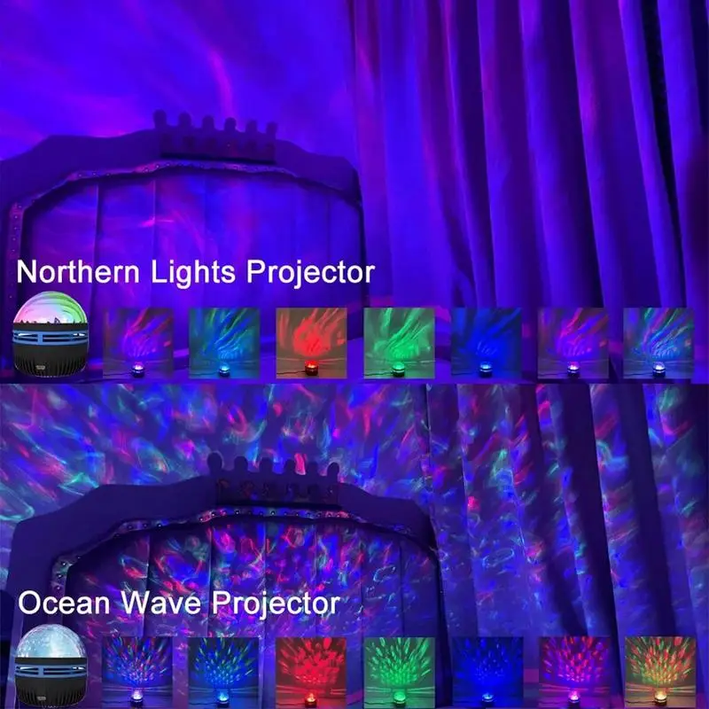 Northern Lights Projector LED Ocean Galaxy Projector 14 Light Effects USB Dimmable Remote Control Projector Night Light for room