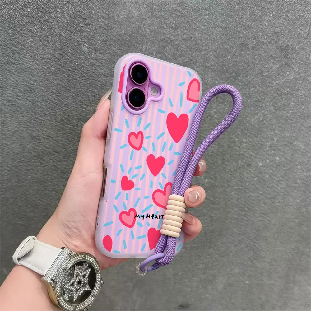 Coque de téléphone INS à rayures et cœurs rouges pour Samsung Galaxy S26 S24 S23 S25 S22 S21 Ultra FE Plus A55 A37 A36 avec cordon et dragonne