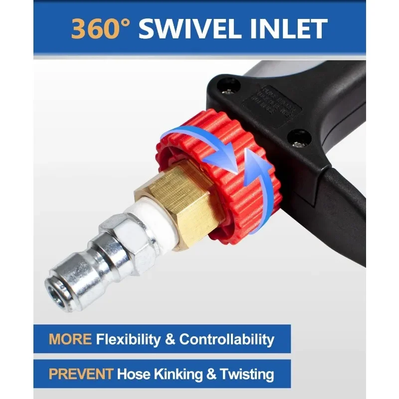 Pistolet nettoyeur haute pression 5000 PSI, 5 embouts de buse, connecteur rapide 1/4 ", bouteille 1L, dégagement rapide, qualité industrielle