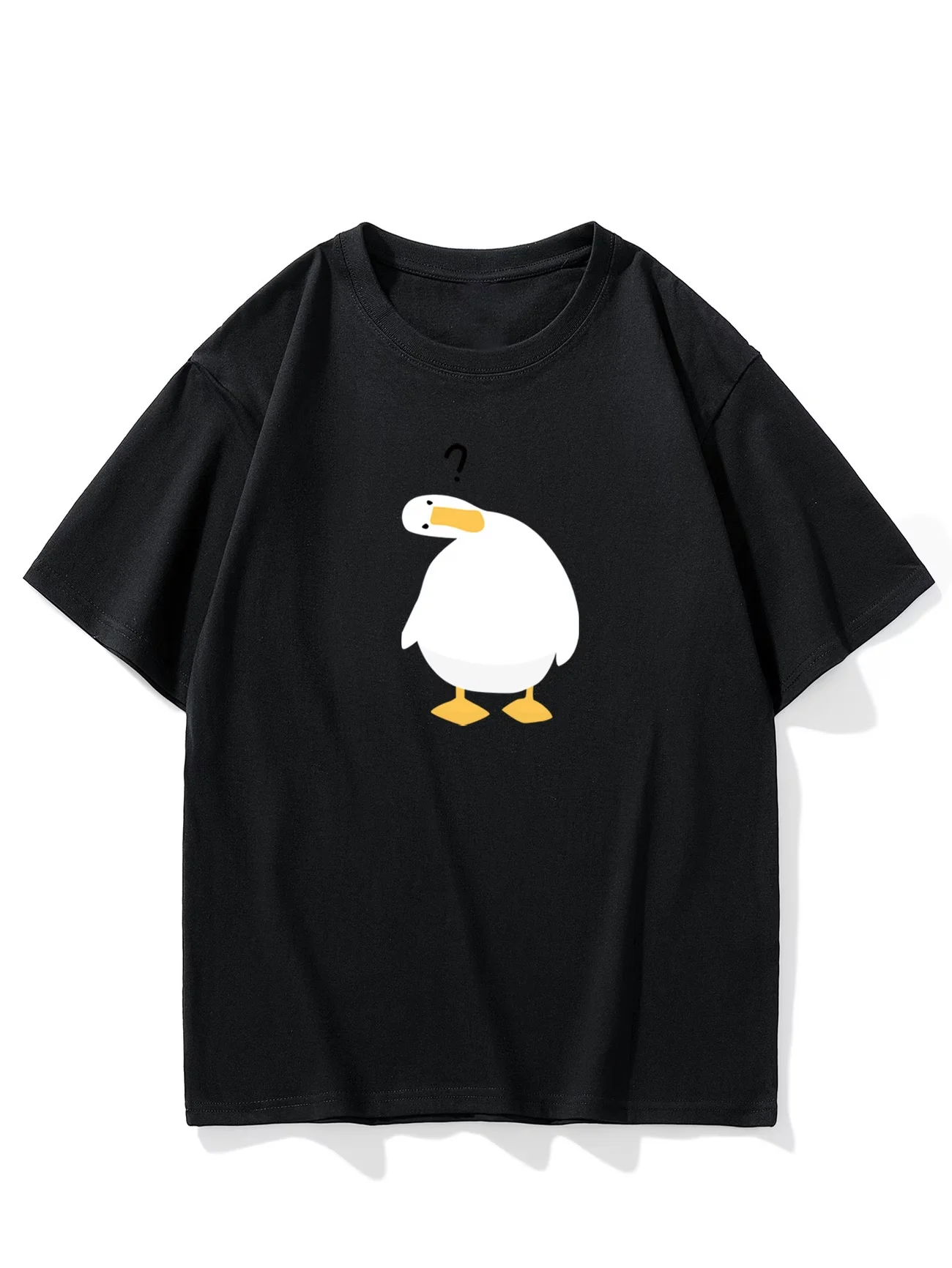 Funny Confused Duck Graphic T-Shirt Humorous Question Mark Animal Tee Kawaii Summer Short Sleeve Top Unisex Casual Shirt
