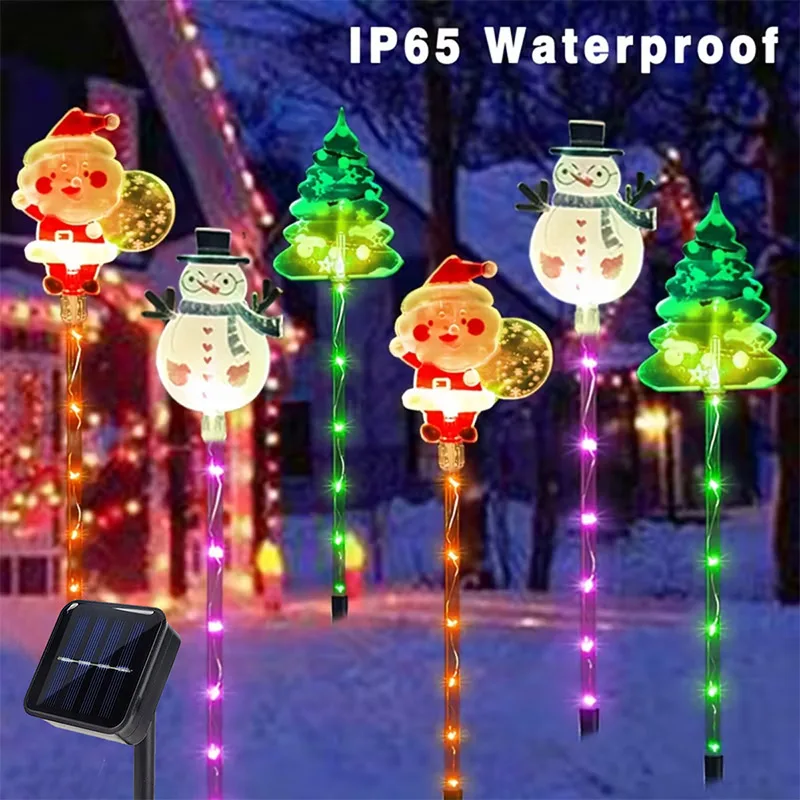 Solar Santa Claus Christmas Tree Elk 6 In 1 Lawn Lights Outdoor Garden Solar Lawn Lights For Lawn Yard Christmas Decorations