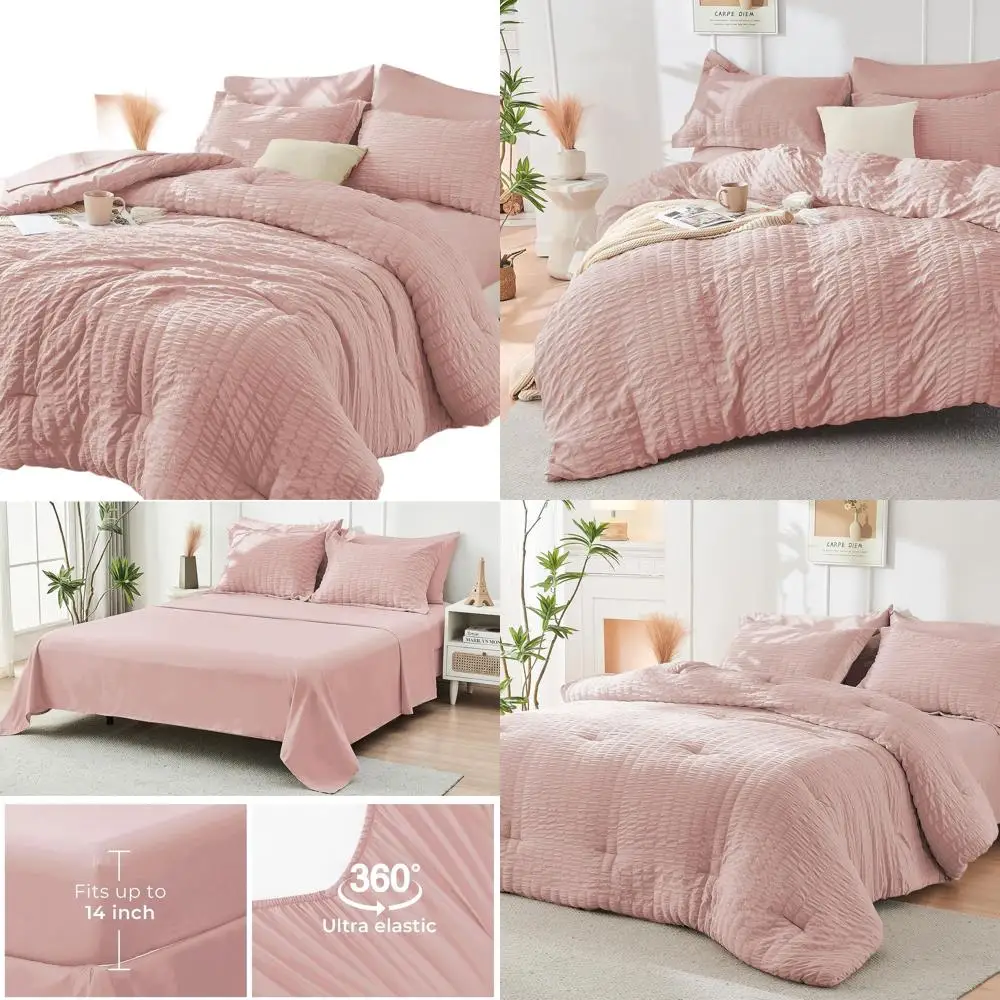 طقم لحاف كاليفورنيا كينج من النسيج القطني الفاخر مكون من 7 قطع لجميع المواسم، وسرير كوين مع ملاءات وأكياس وسادات وأغطية شمس