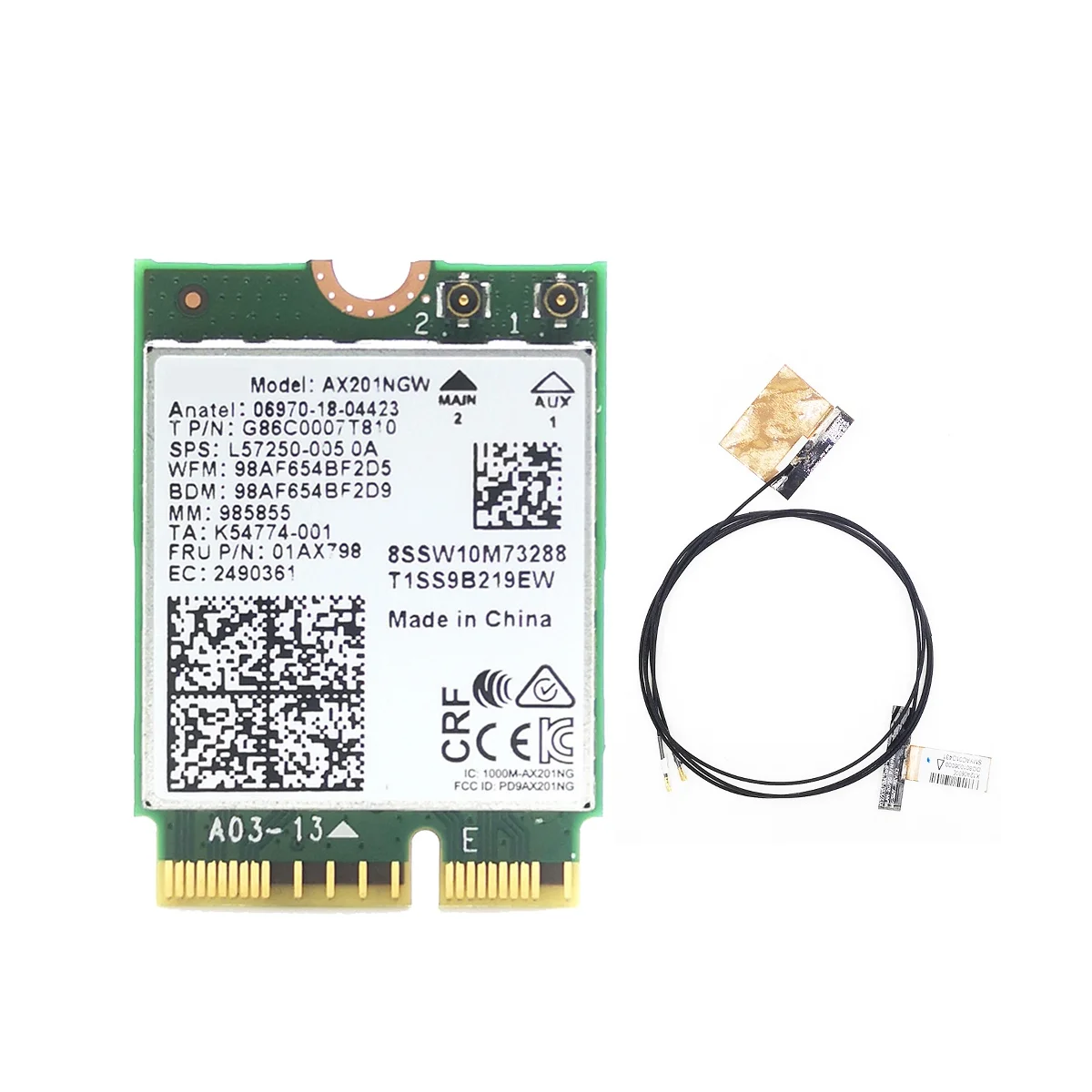 

AX201 AX201NGW WiFi Card with 2XAntenna M.2 CNVio2 2.4 Ghz/5Ghz WiFi 6 3000Mbps Bluetooth 5.1 WiFi Adapter for Win10