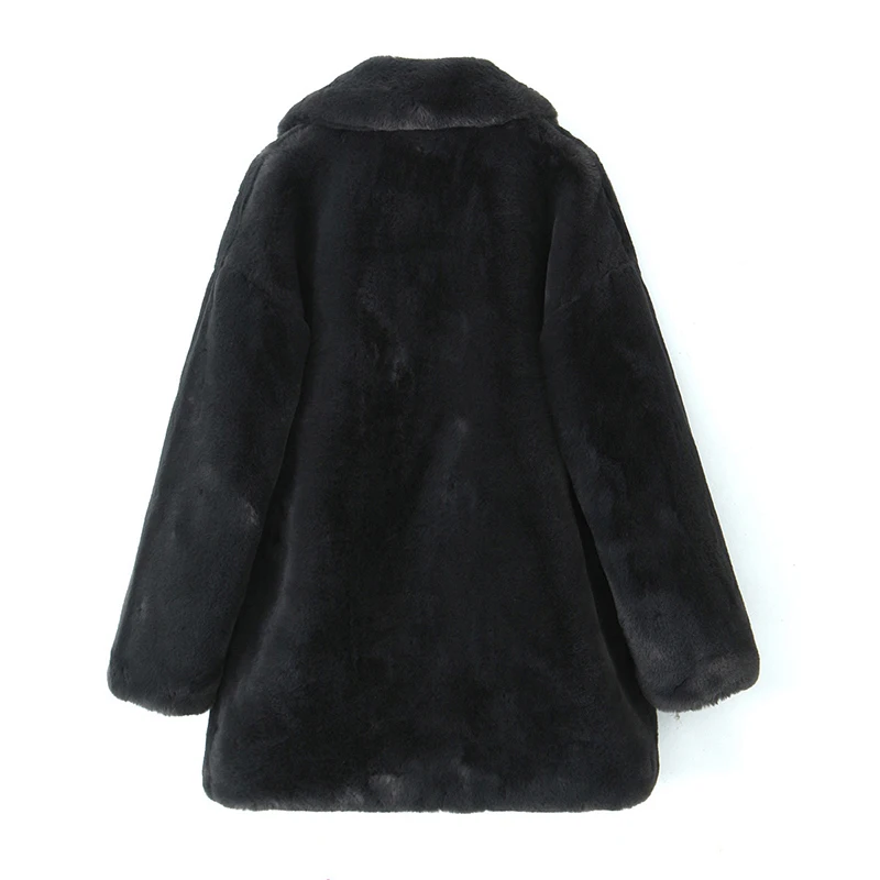 Willshela Women Fashion Black Faux Fur Hidden Breasted Coats Vintage Lapel Neck Long Sleeves Female Chic Lady Outfits