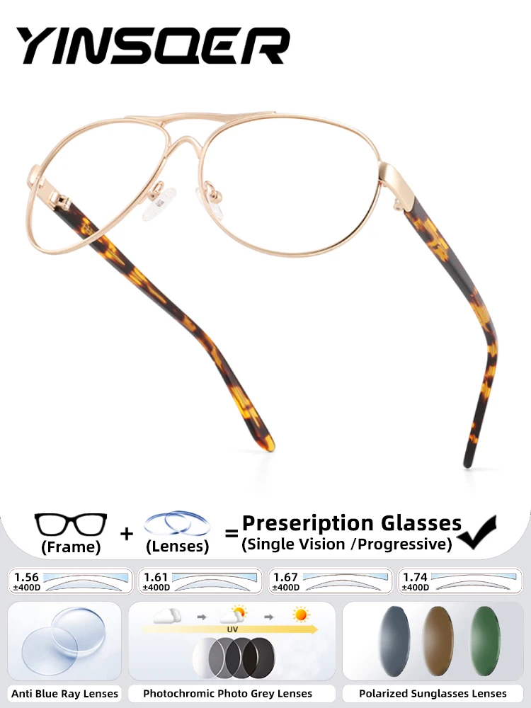 

Gold Luxury Man Glasses Precription Custom Photochromic Lenses Woman Fashion Sunglasses Polarized Man Multifocal Grade Glasses