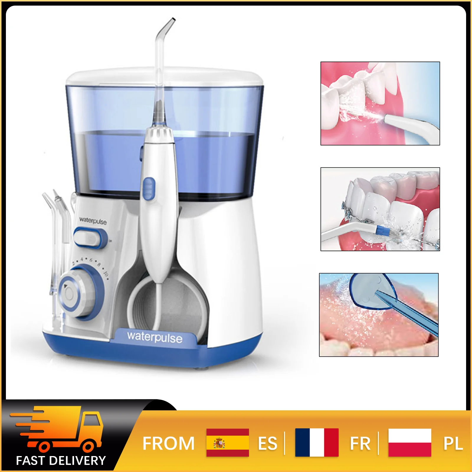 Hydropulseur dentaire 800 ml haute pression avec 5 embouts pour le nettoyage des dents et des gencives