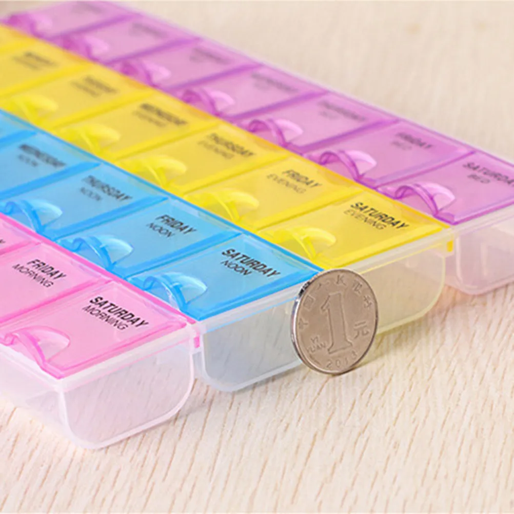 Weekly Pill Organizer 7 Days 28 Compartments 4 Times Open Locking Pill Box for Hospital Travel Home