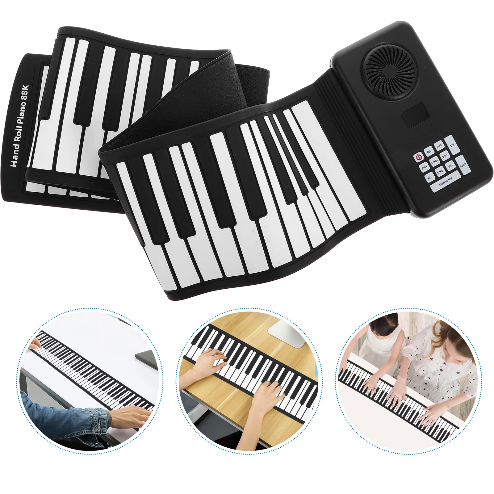 88 touches H roulé Piano pliable clavier électronique Portable voyage Silicone Gel intégré haut-parleur alimenté
