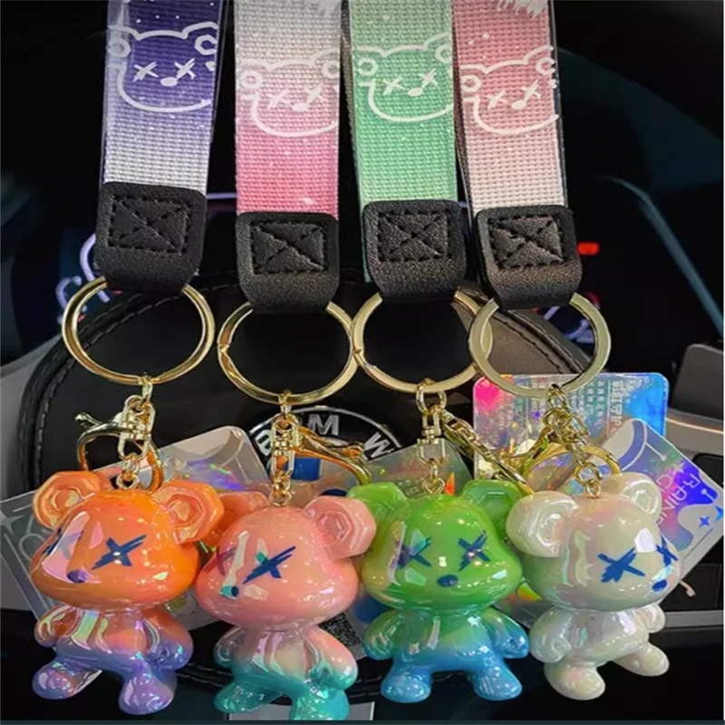 Acrylic car key gradient graffiti bear keychain couple pendant accessories