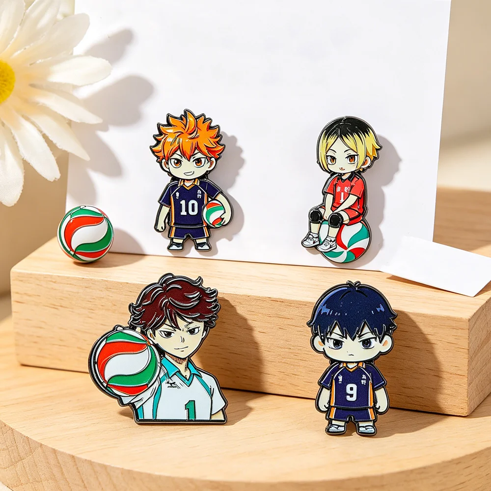 Sport Themed Alloy Enamel Pins Cute Volleyball Player Character Brooches Badges for Bag Clothes Cosplay Collectible Jewelry Gift