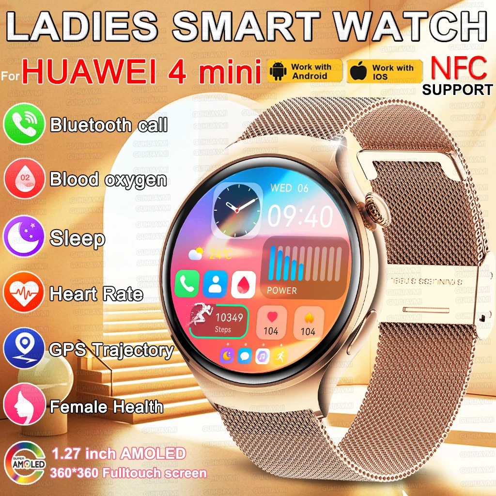 

2025 Новинка для HUAWEI Lady Fashion Смарт-часы для женщин AMOLED HD Экран GPS NFC Сердечный ритм Bluetooth Вызов Водонепроницаемые Смарт-часы
