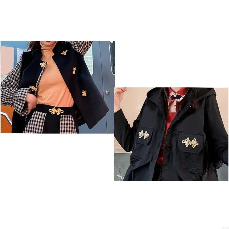 R1WB Золотая проволока китайская кнопка Cheongsam Button Checker Закрытие для ручной одежды ручной работы ручной