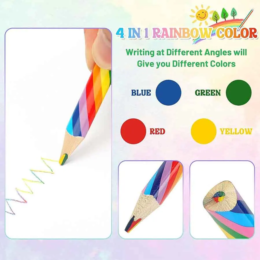 学生の絵画のためのかわいいレインボーペンシル、落書き絵画ギフト、アートスクール用品、バッグあたり4色、ロット