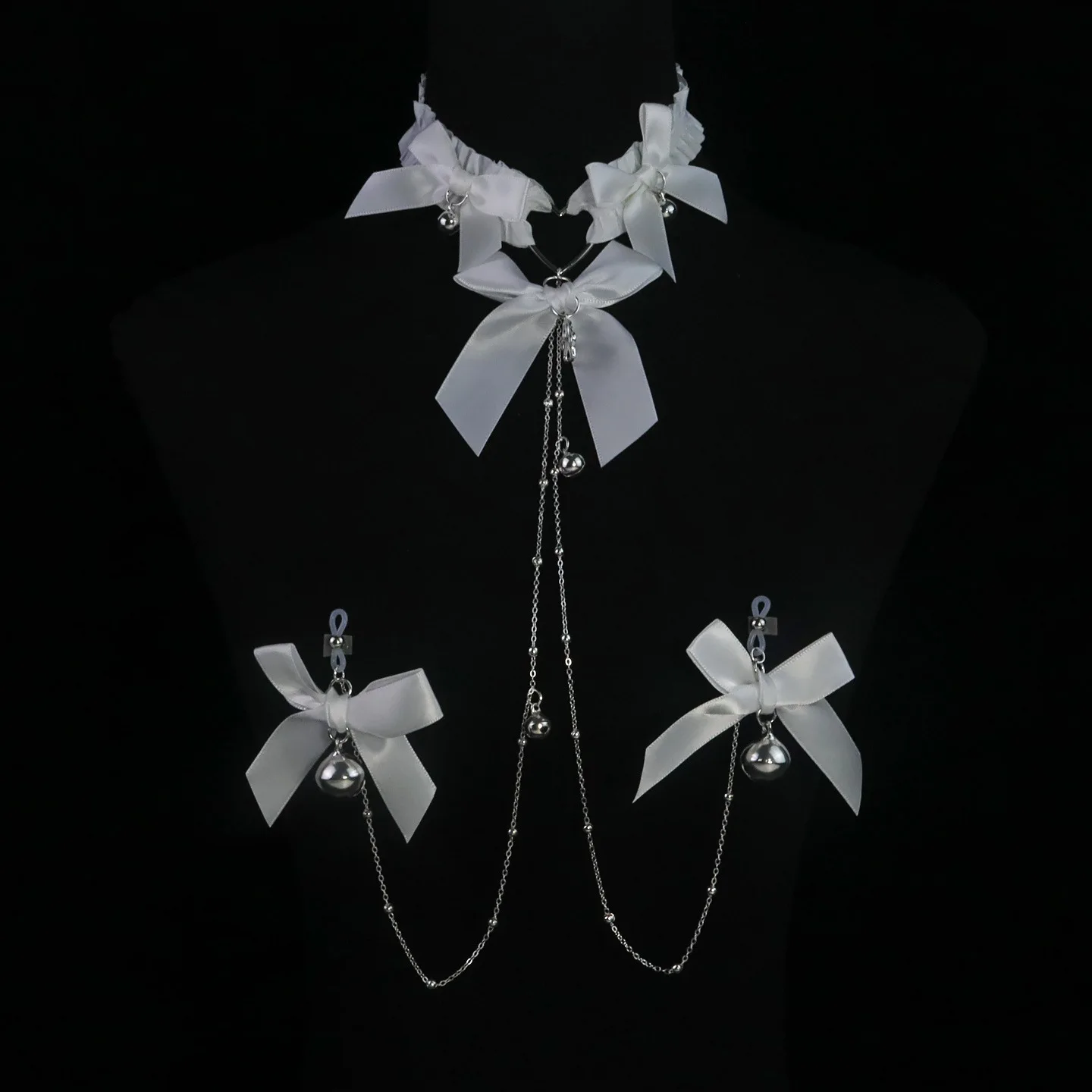 Adjustable Bell Nipple Clamps with Collar and Body Chain, BDSM Fetish Teasing Toy for Women Couples Adult Bondage Play